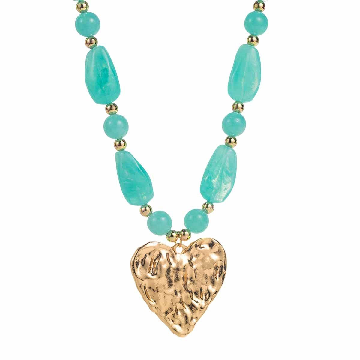 Romantic Textured Heart Beaded Necklace