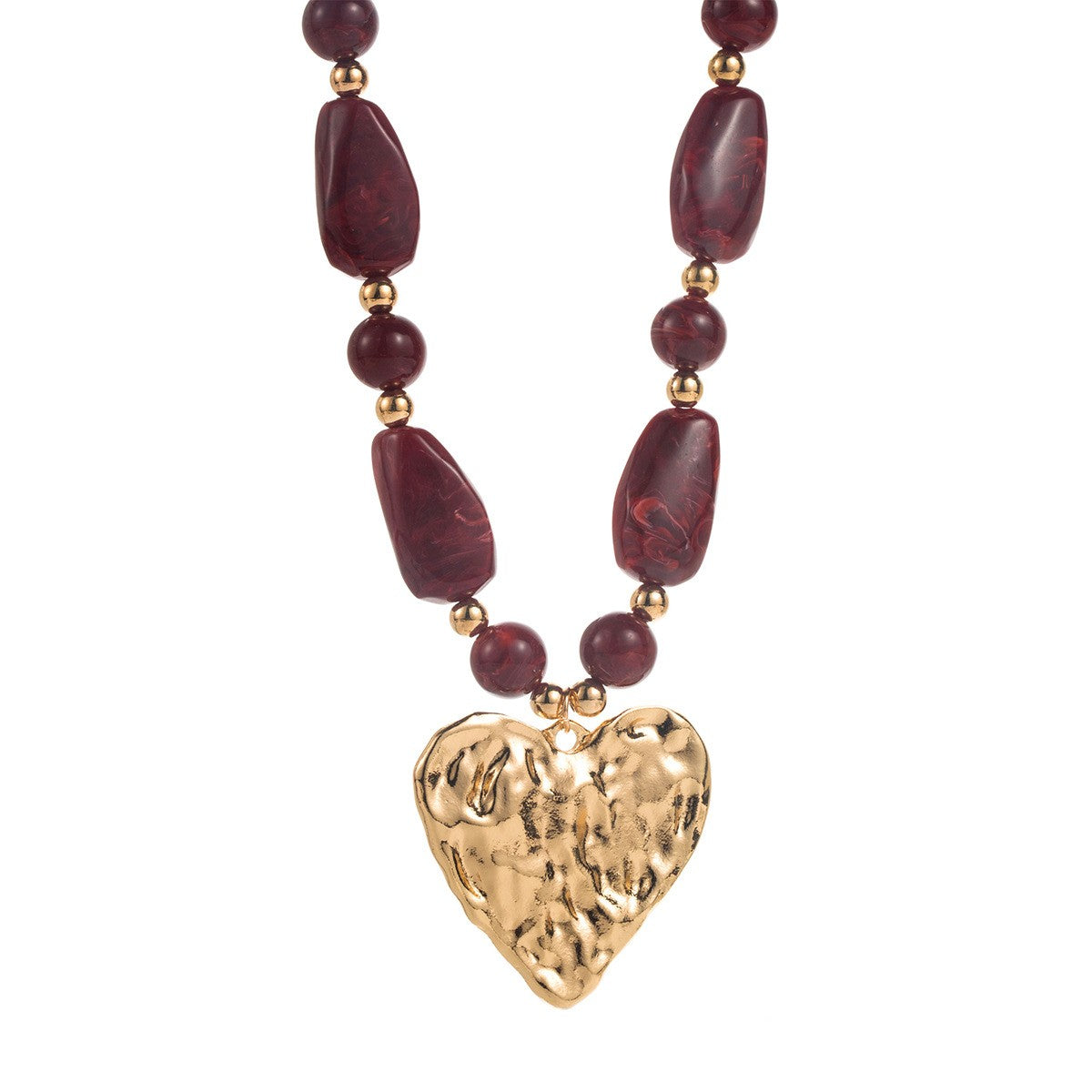 Romantic Textured Heart Beaded Necklace