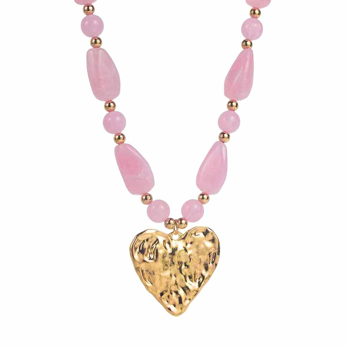 Romantic Textured Heart Beaded Necklace