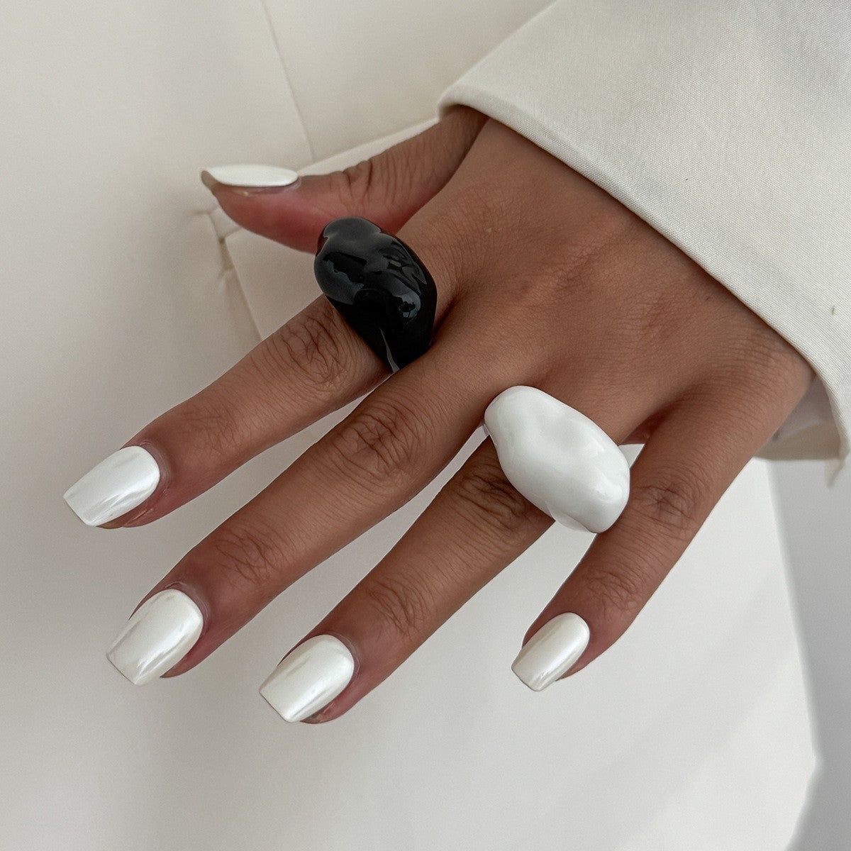 Classy Black And White Irregular Resin Ring