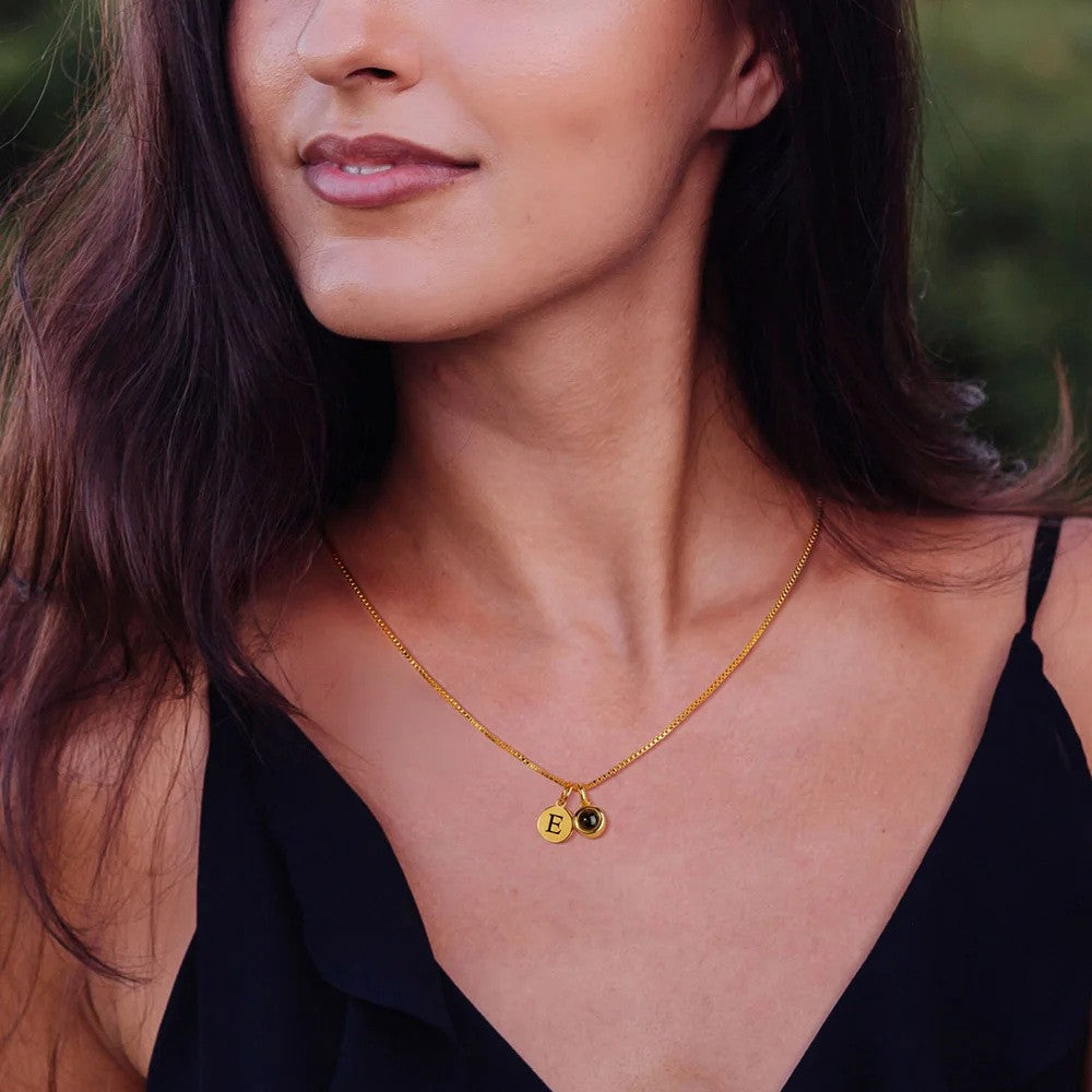 Dainty Initial Photo Projection Necklace