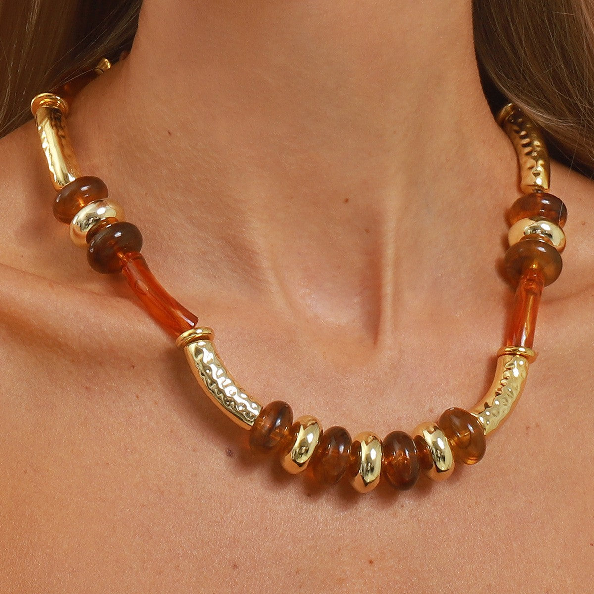 Classy Amber Tube Resin Necklace