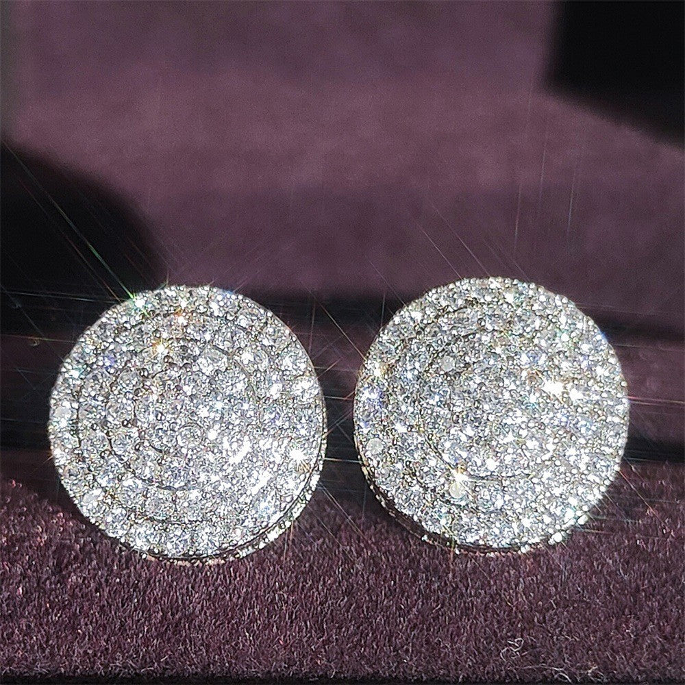 Classy Pave Zirconia Disc Stud Earrings
