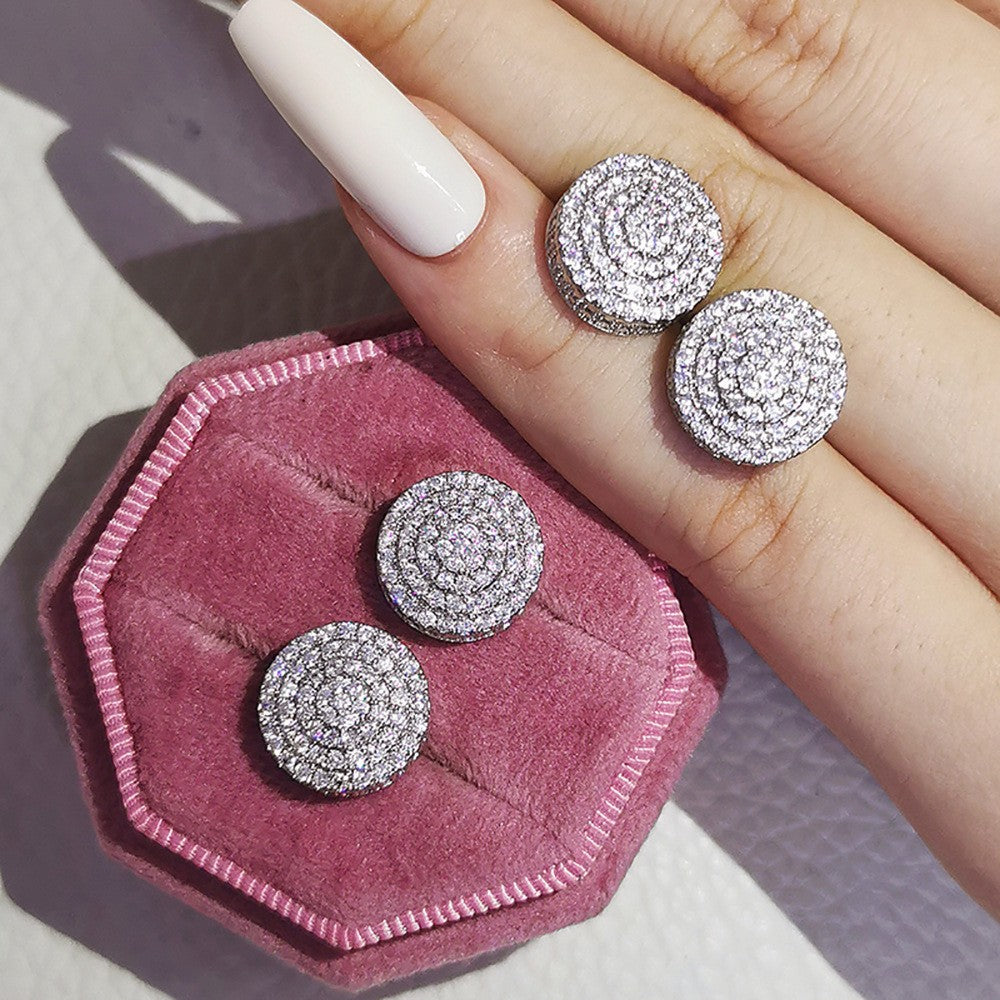 Classy Pave Zirconia Disc Stud Earrings