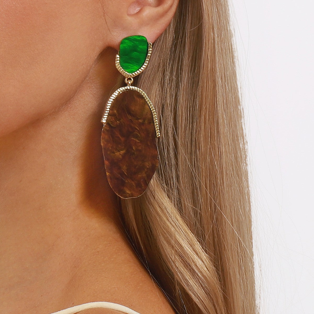 Classy Green Geometric Resin Dangle Earrings