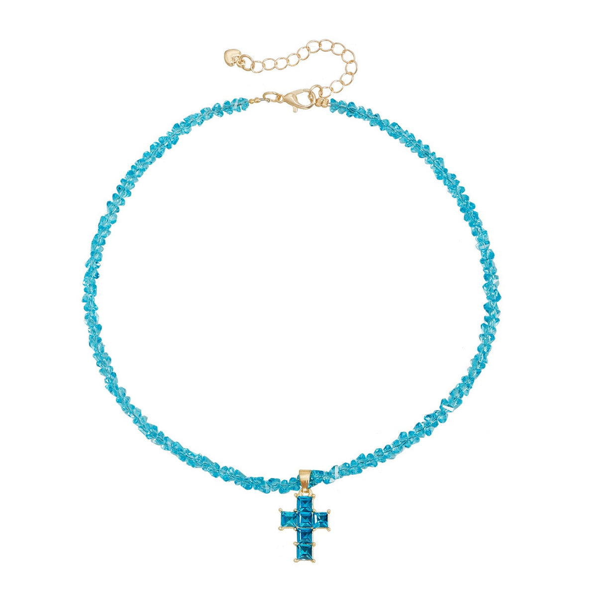 Dainty Blue Crystal Cross Choker Necklace