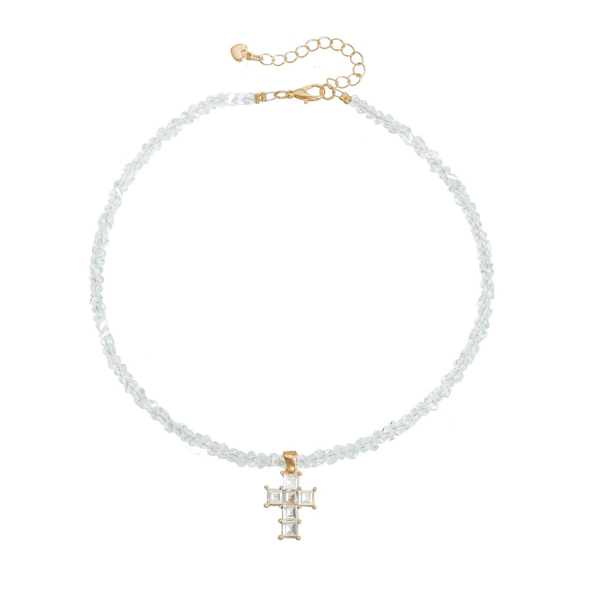 Dainty Blue Crystal Cross Choker Necklace