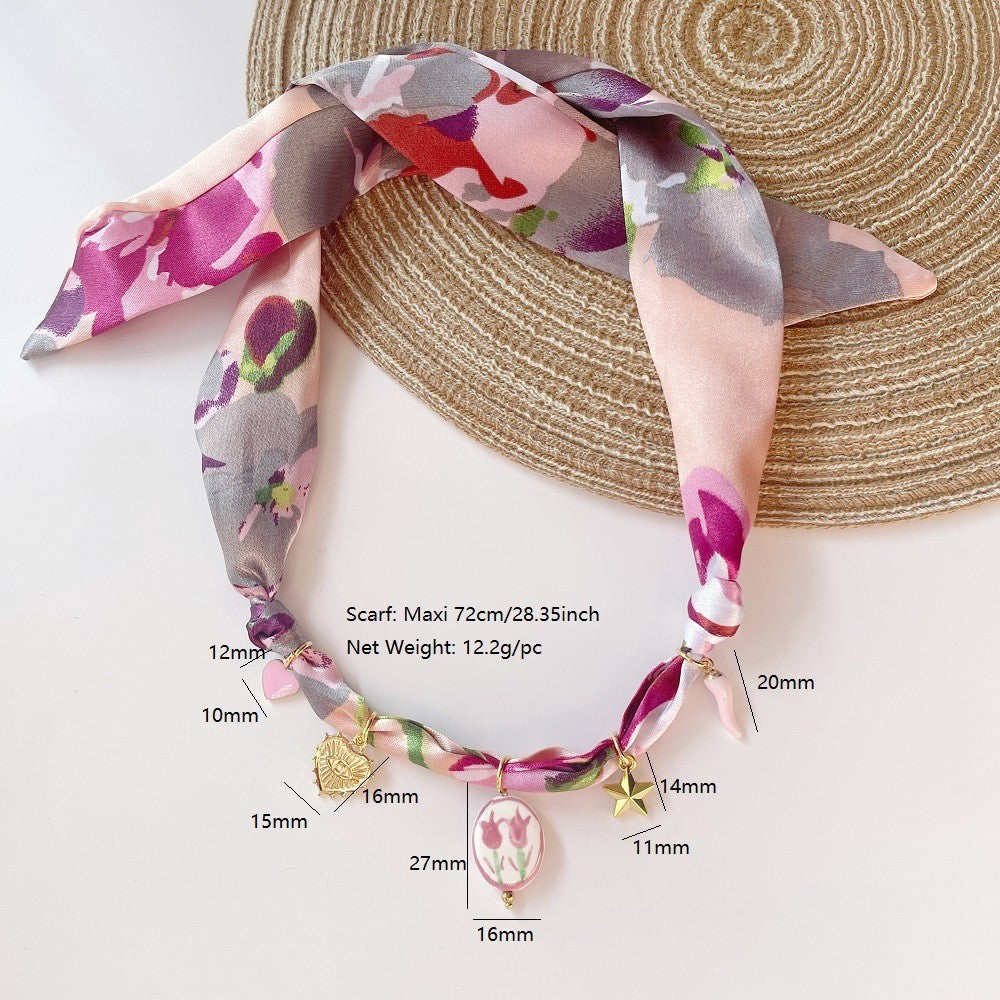 Boho Floral Scarf Tulip Pendant Necklace