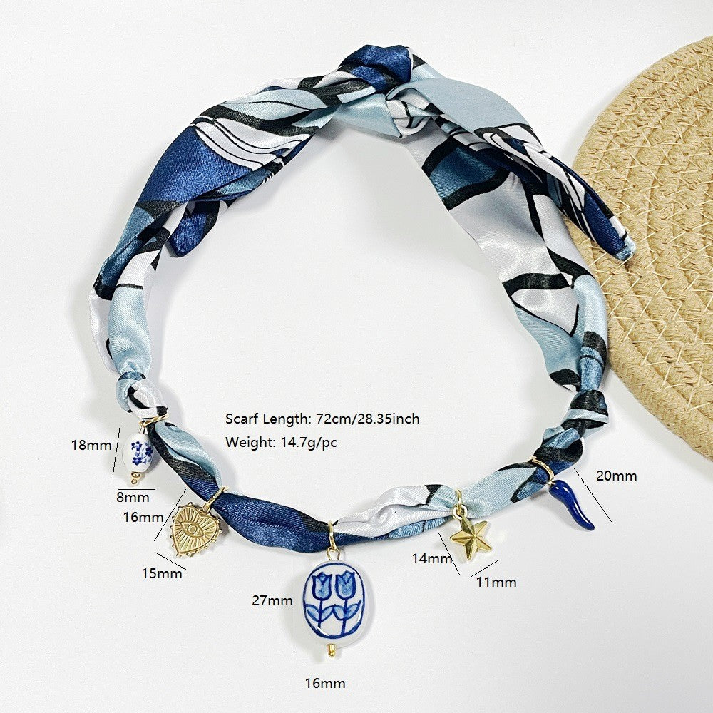 Boho Floral Scarf Tulip Pendant Necklace