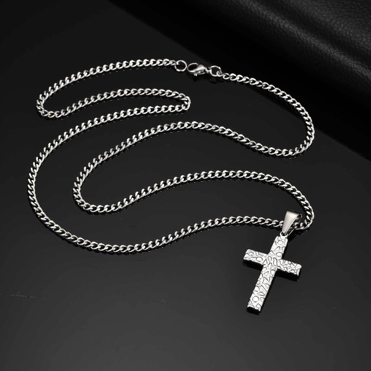 Vintage Textured Cross Pendant Necklace