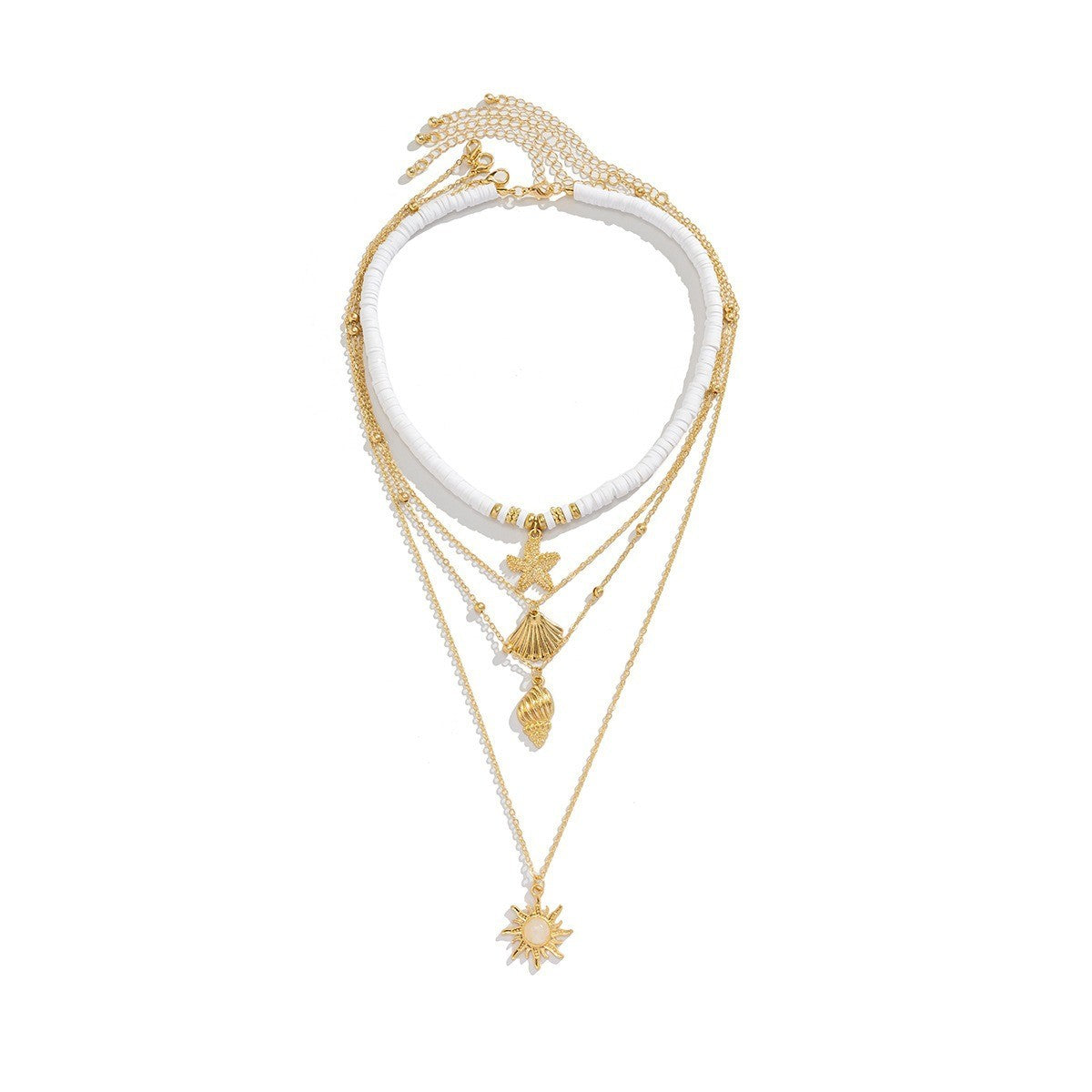Boho Layered Shell & Palm Necklace Set