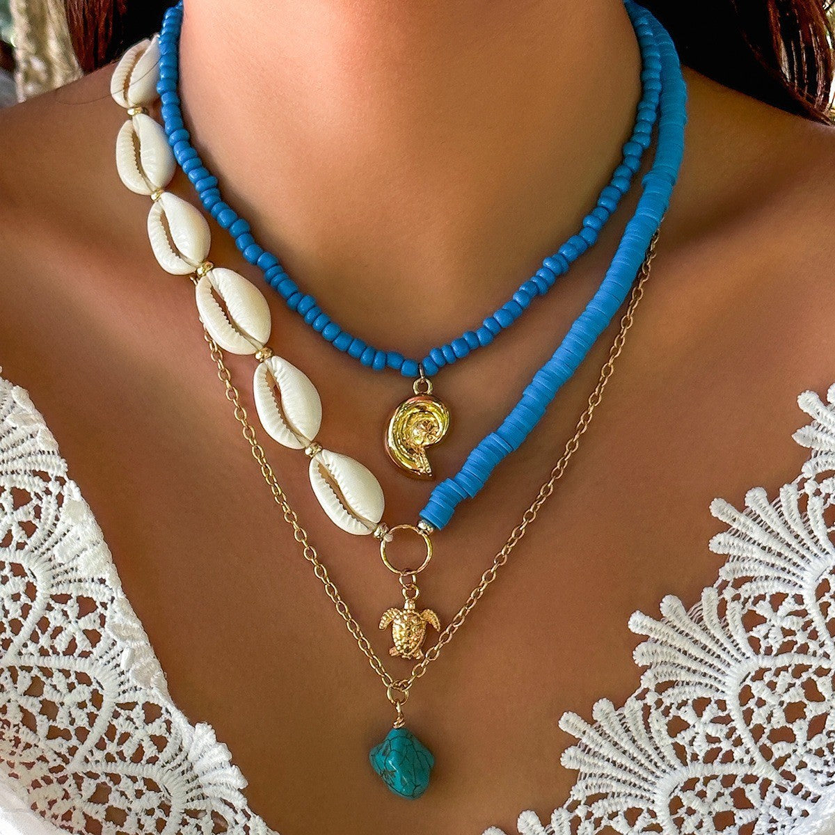 Boho Layered Shell & Palm Necklace Set