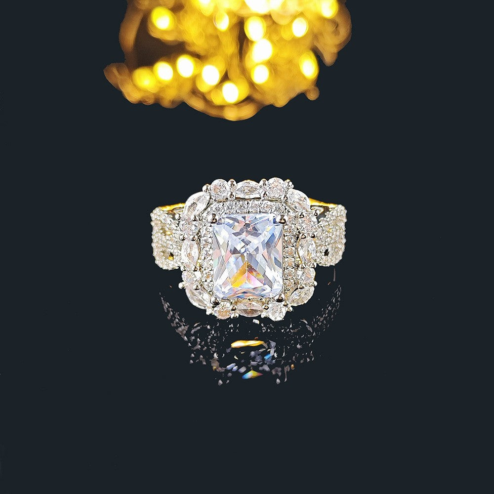 Romantic Pink Square Halo Zirconia Ring