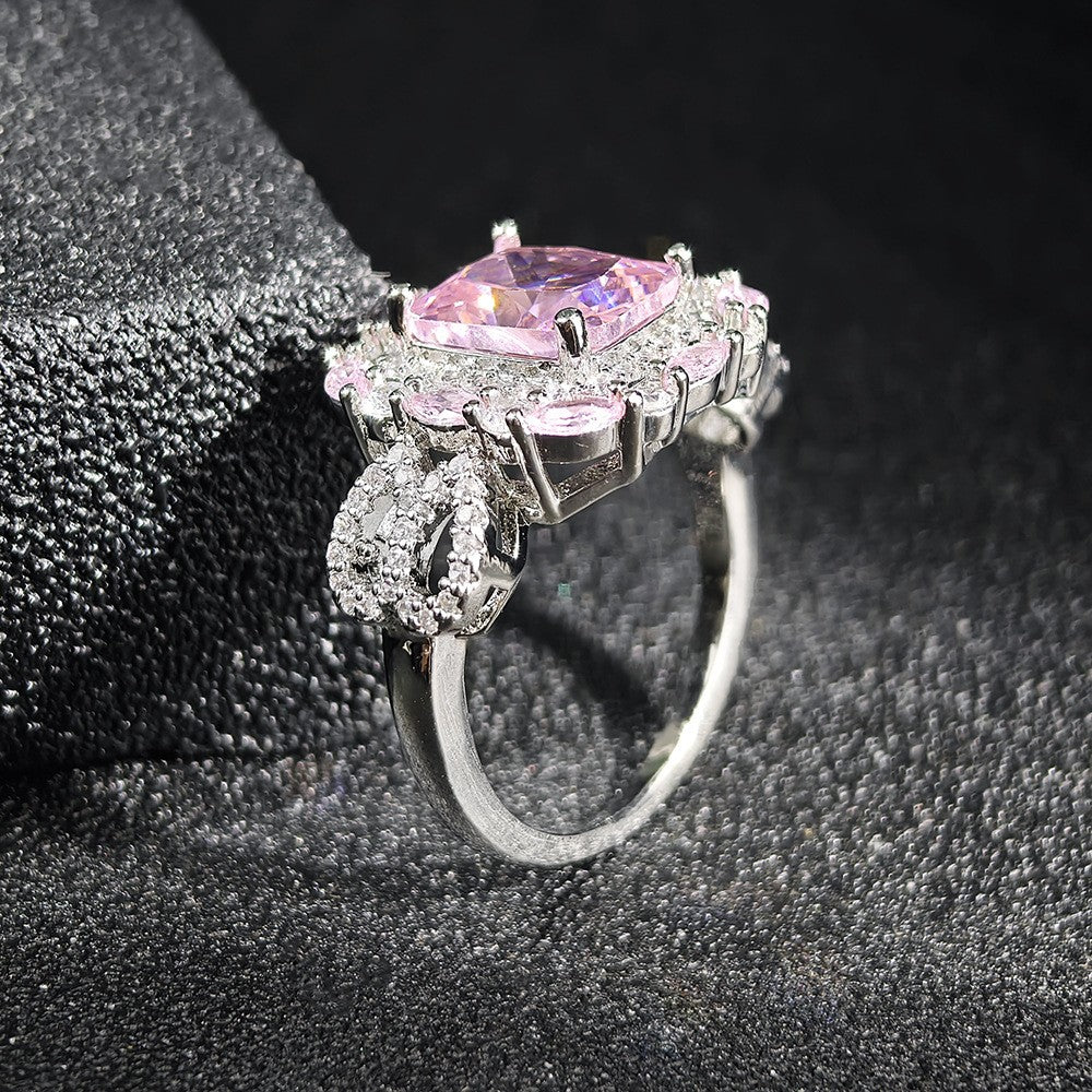 Romantic Pink Square Halo Zirconia Ring