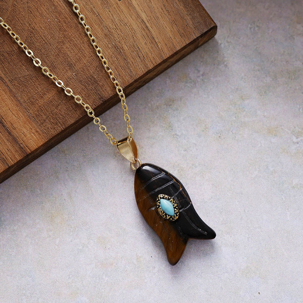 Boho Carved Stone Fish Pendant Necklace