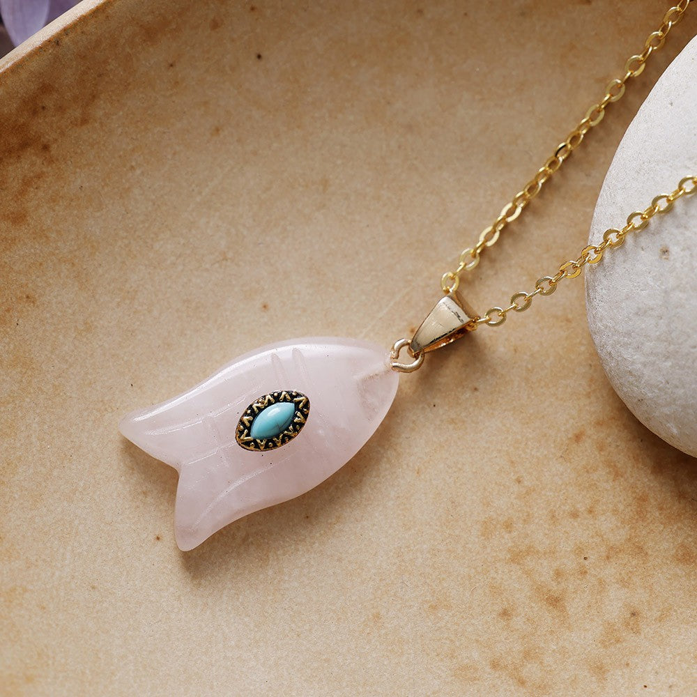 Boho Carved Stone Fish Pendant Necklace