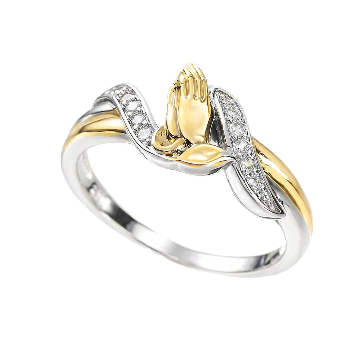 Elegant Praying Hands Two Tone Ring