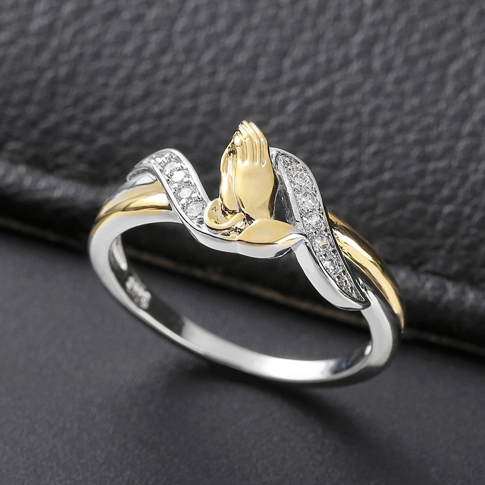 Elegant Praying Hands Two Tone Ring