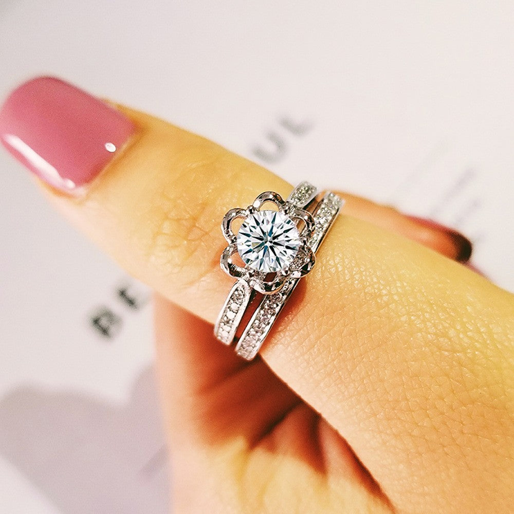 Romantic Floral Pave Zirconia Ring Set