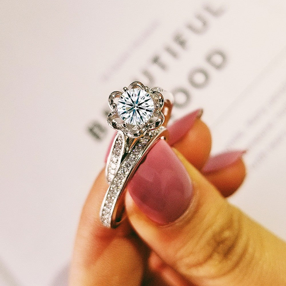 Romantic Floral Pave Zirconia Ring Set