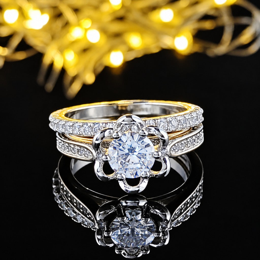 Romantic Floral Pave Zirconia Ring Set