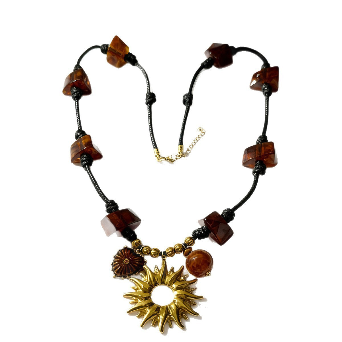 Boho Amber Sunburst Pendant Necklace