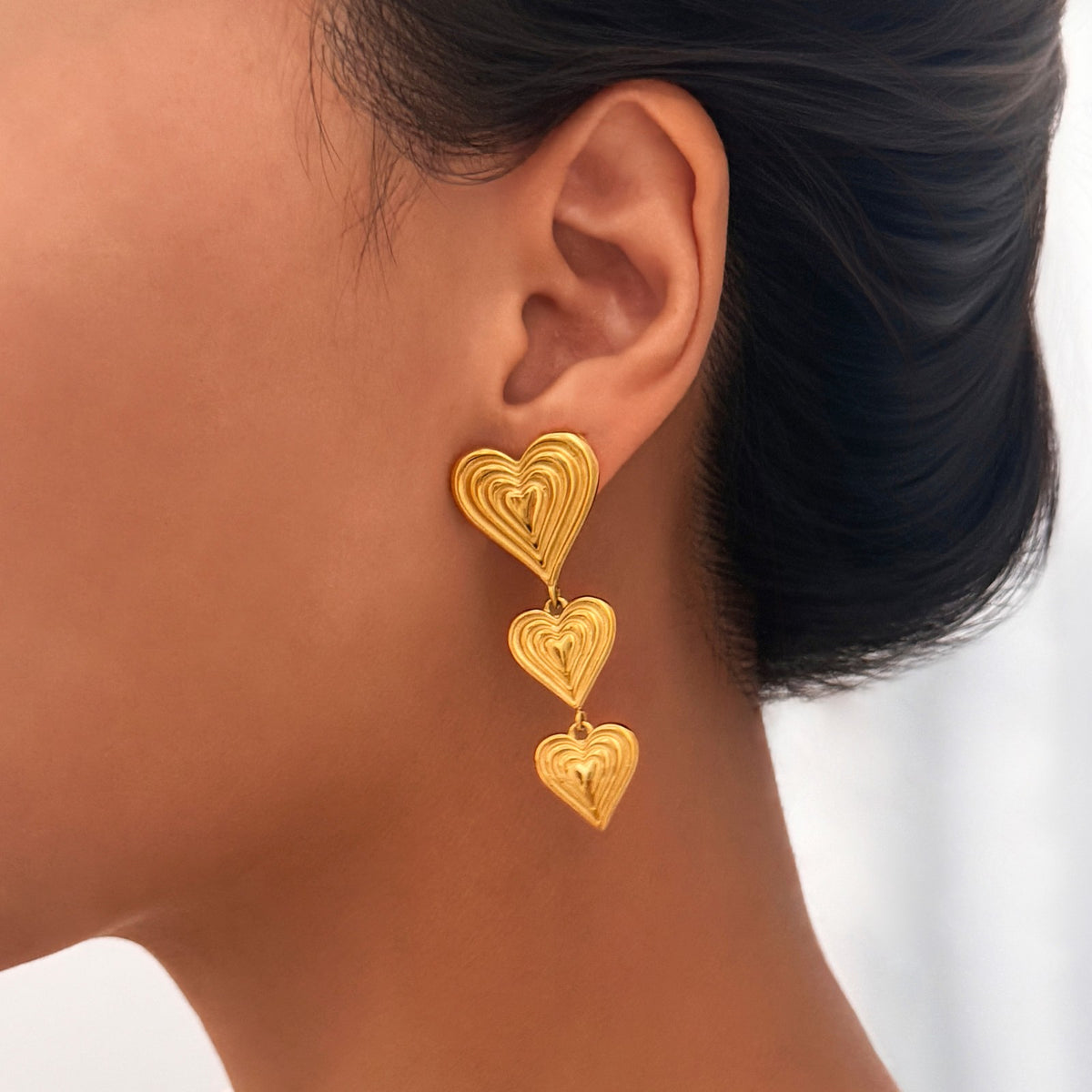 18k Romantic Tiered Heart Drop Earrings