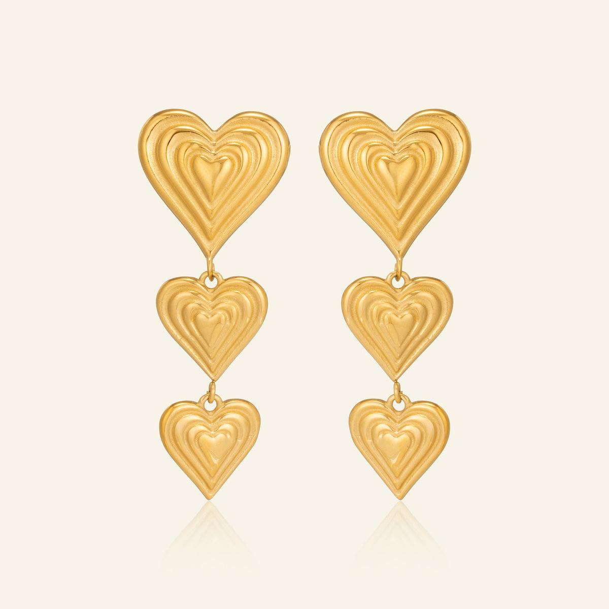 18k Romantic Tiered Heart Drop Earrings