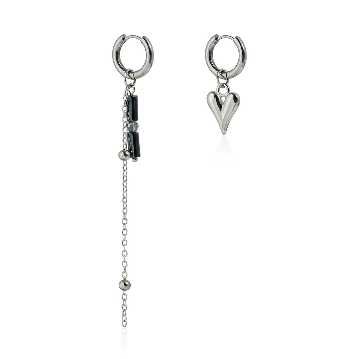 Edgy Dark Beaded Heart Lariat Necklace and Earring Set