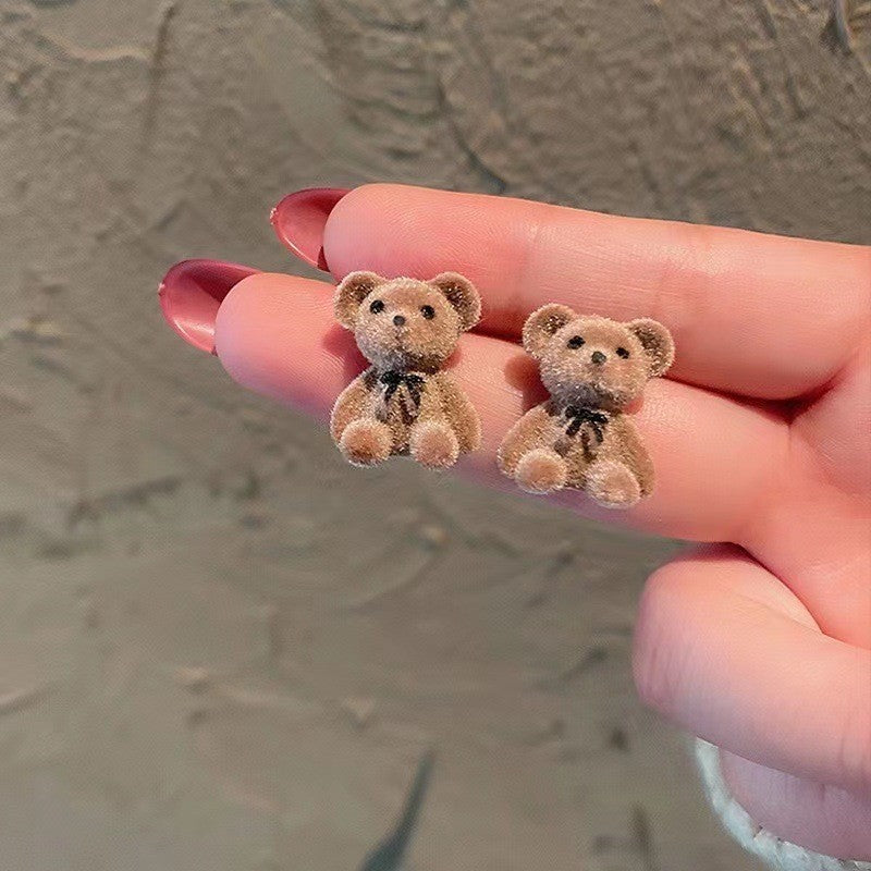 Sweet Flocked Bear And Bunny Earrings