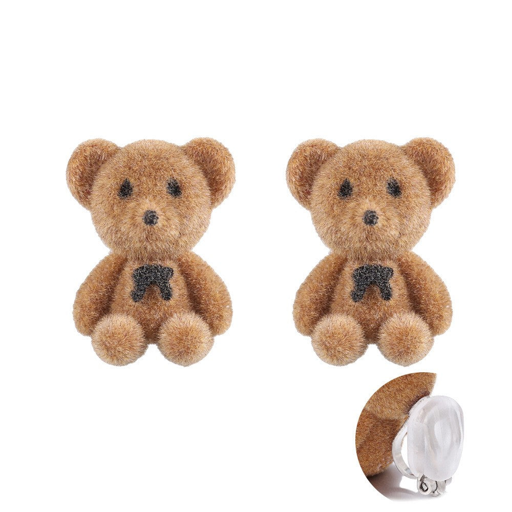 Sweet Flocked Bear And Bunny Earrings