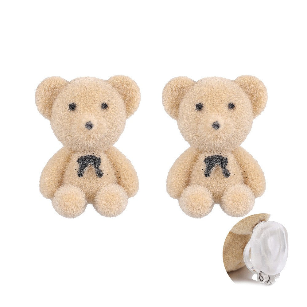 Sweet Flocked Bear And Bunny Earrings