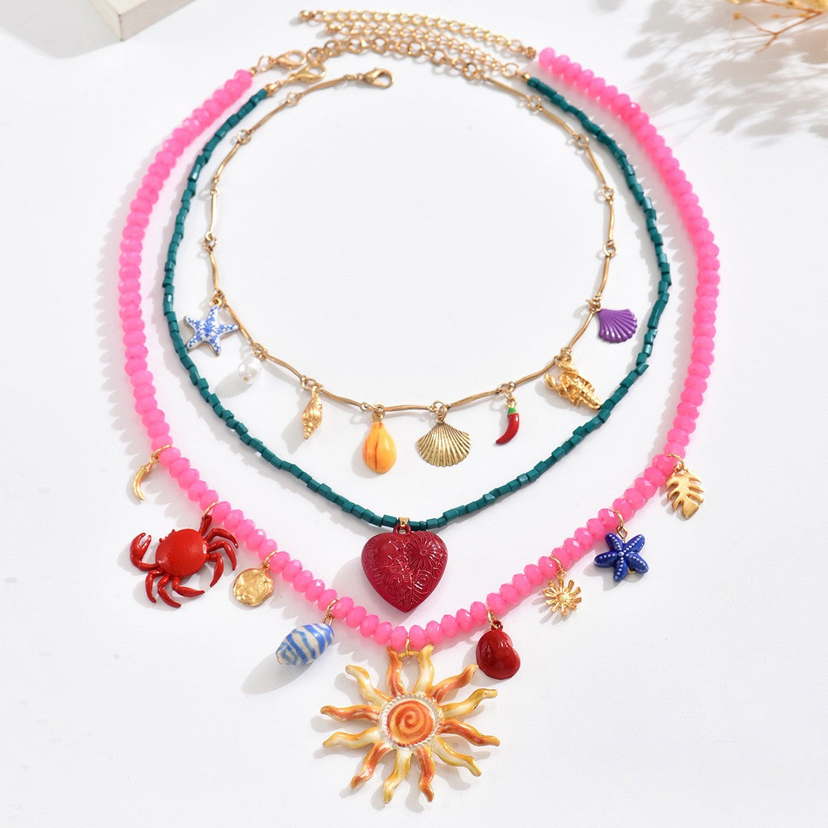 Boho Vintage Sun & Crab Layered Necklace