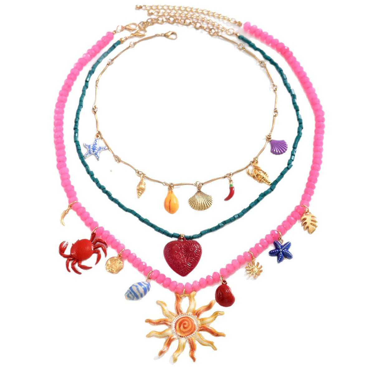 Boho Vintage Sun & Crab Layered Necklace