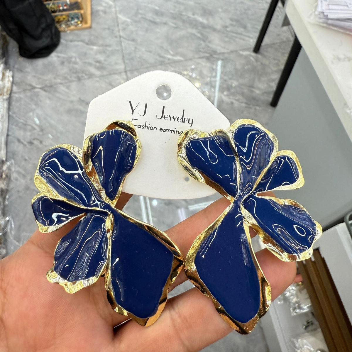 S925 Romantic Blue Enamel Flower Earrings