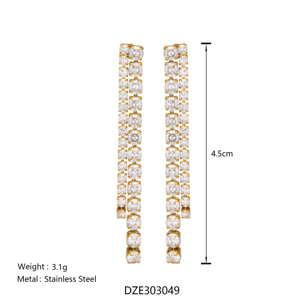 18k Classy Linear Rhinestone Drop Earrings