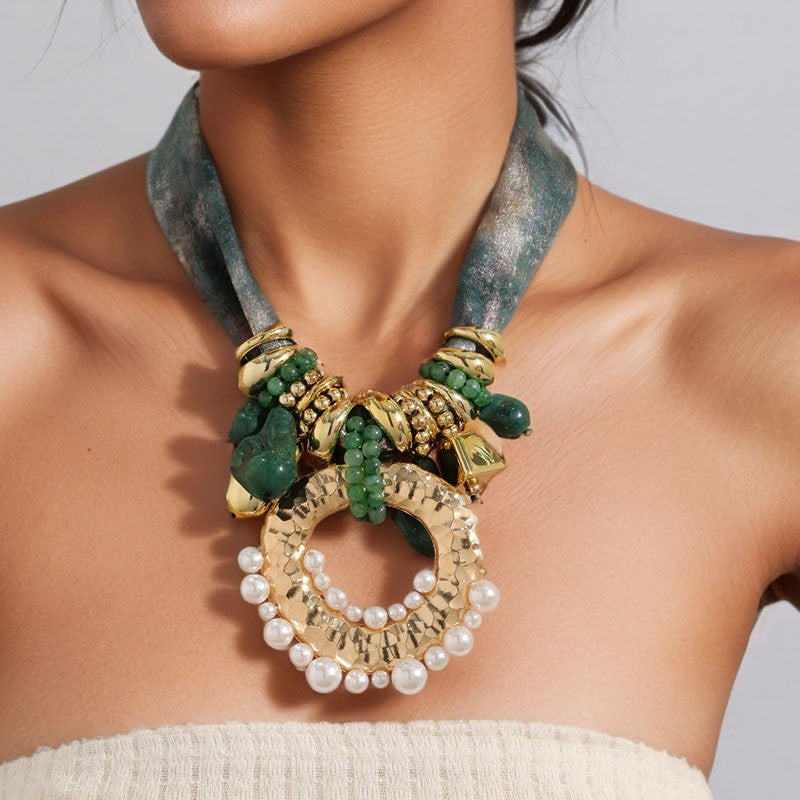 Boho Marbled Scarf Collar Necklace