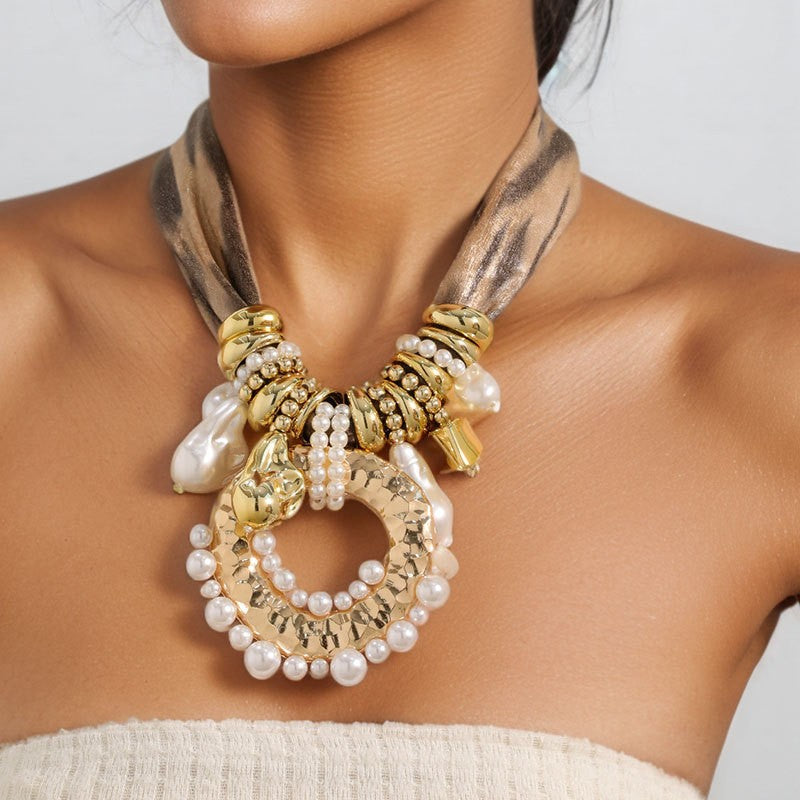 Boho Marbled Scarf Collar Necklace