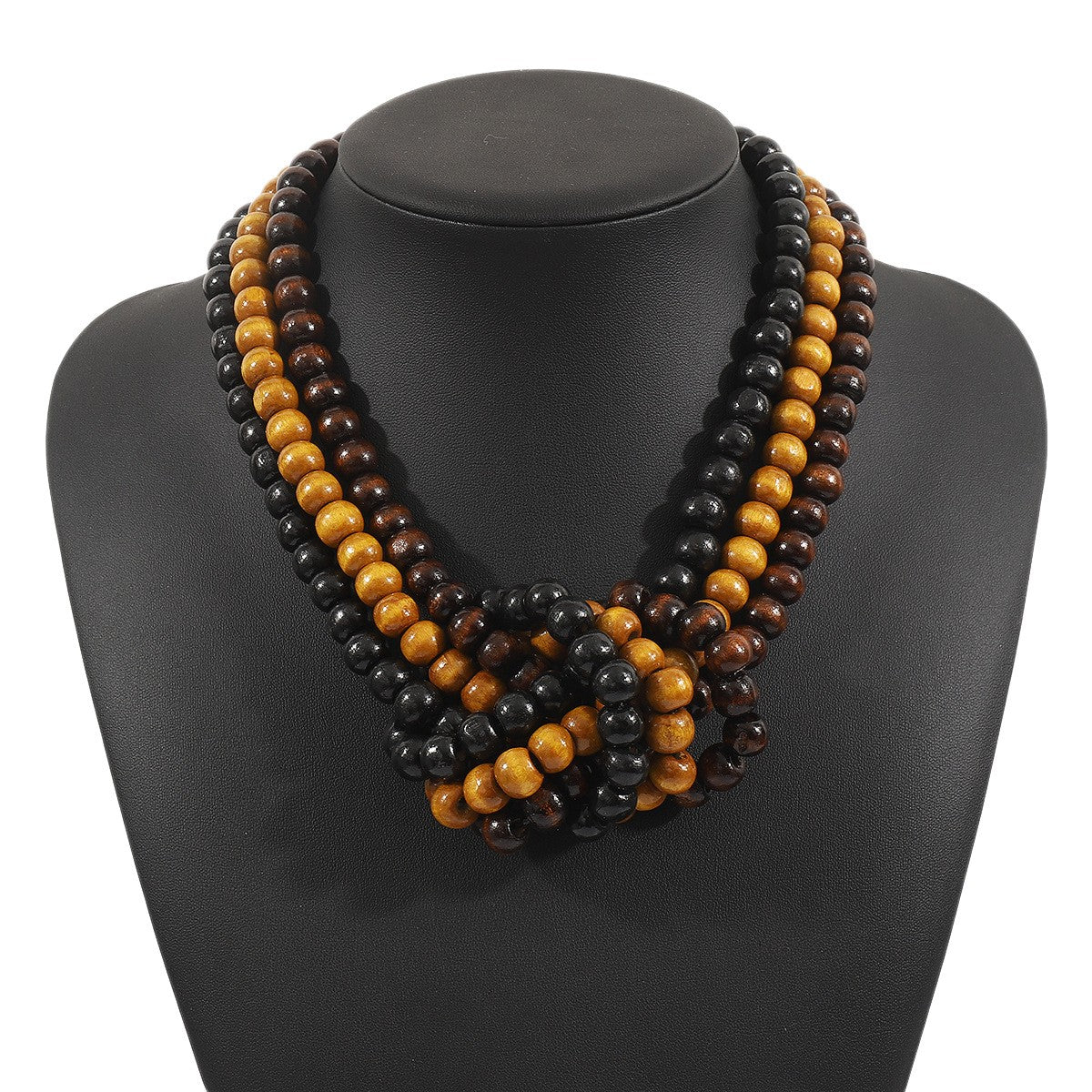 Boho Vintage Multi-Layer Wooden Bead Necklace