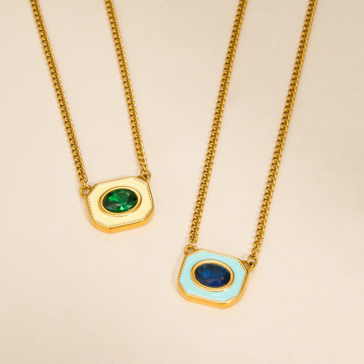 Retro Geometric Enamel Layered Necklace