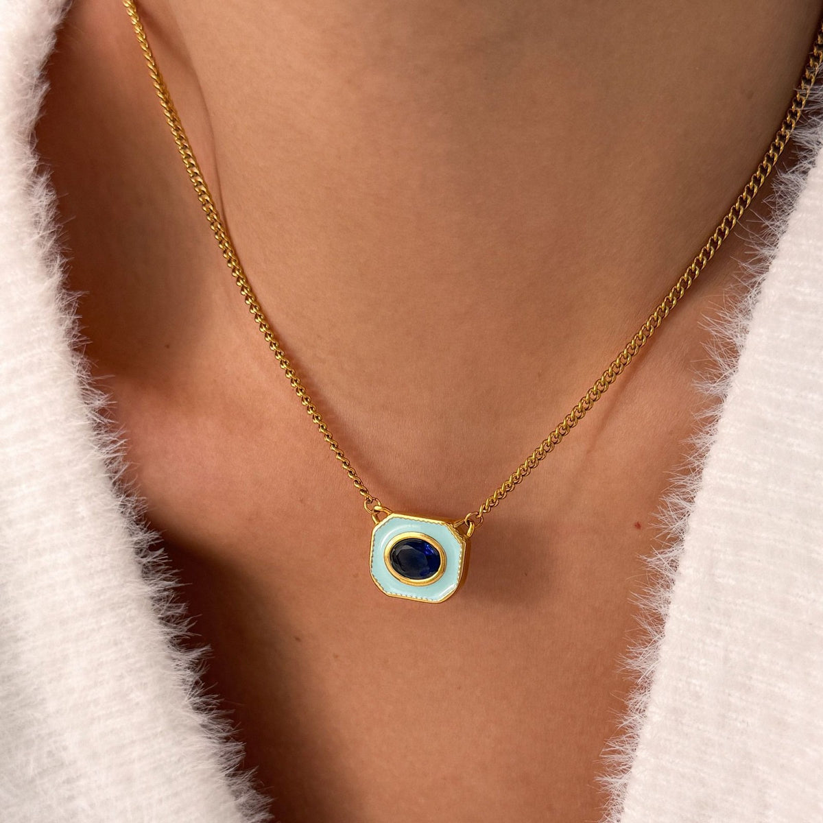 Retro Geometric Enamel Layered Necklace