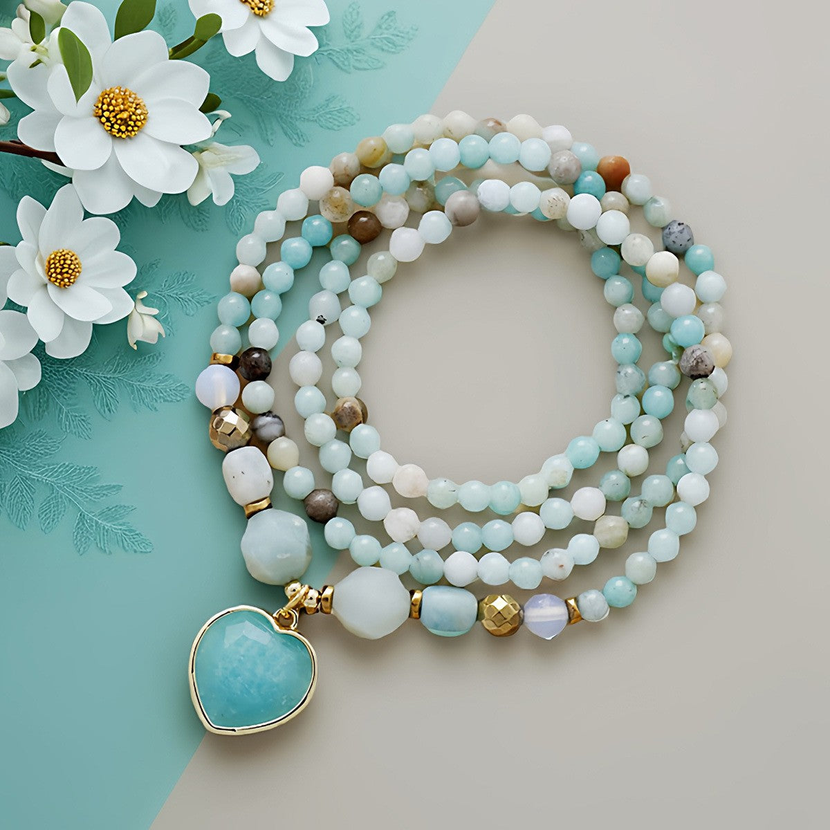 Dainty Amazonite Beaded Heart Necklace
