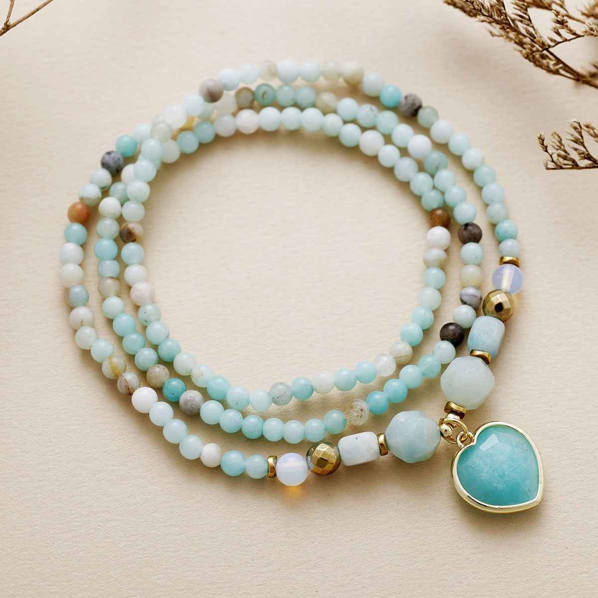 Dainty Amazonite Beaded Heart Necklace