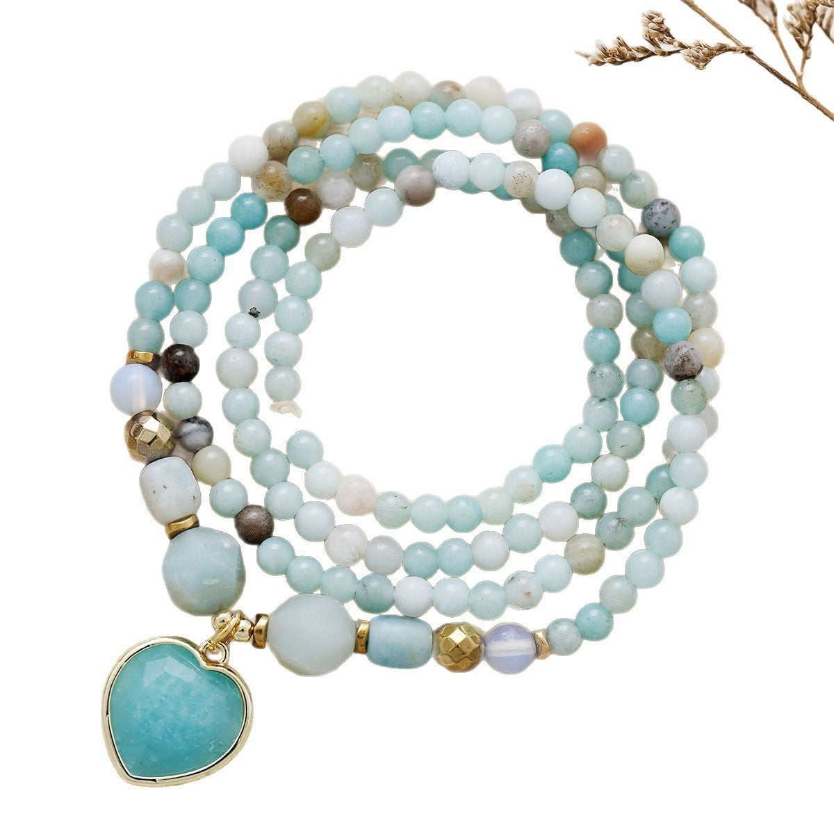 Dainty Amazonite Beaded Heart Necklace