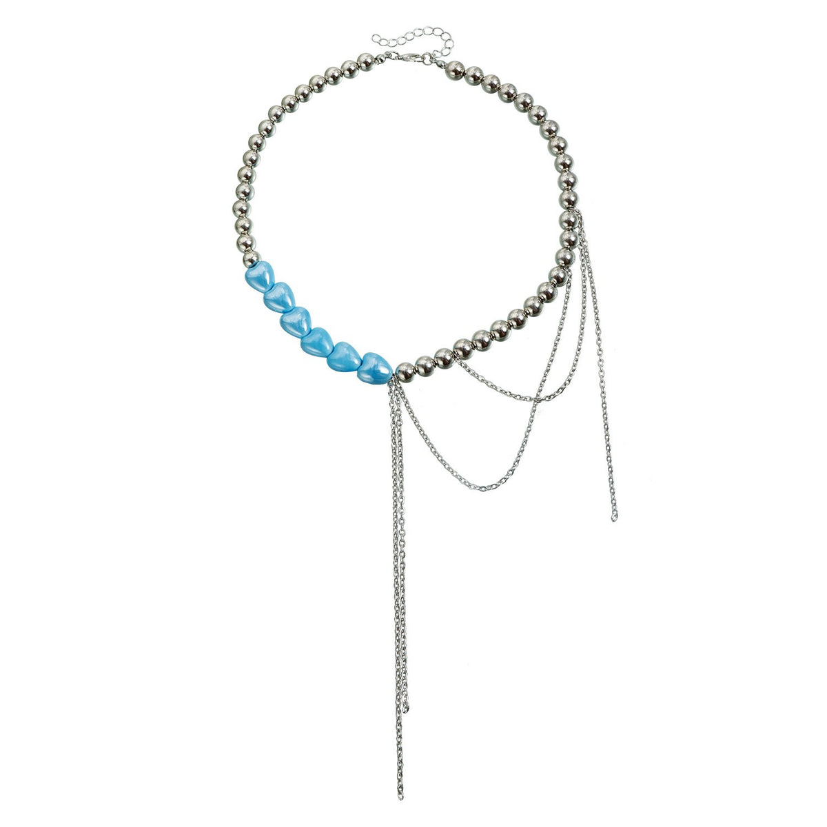 Classy Blue Heart Bead Necklace, Bracelet & Earring Set