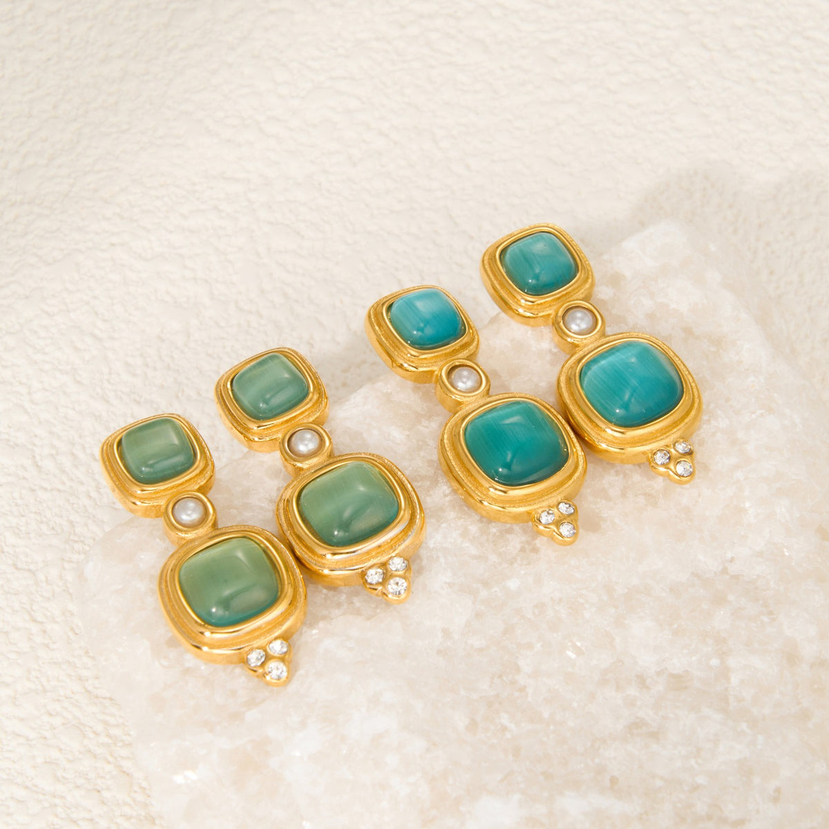 18k Classy Matcha Green Square Drop Earrings