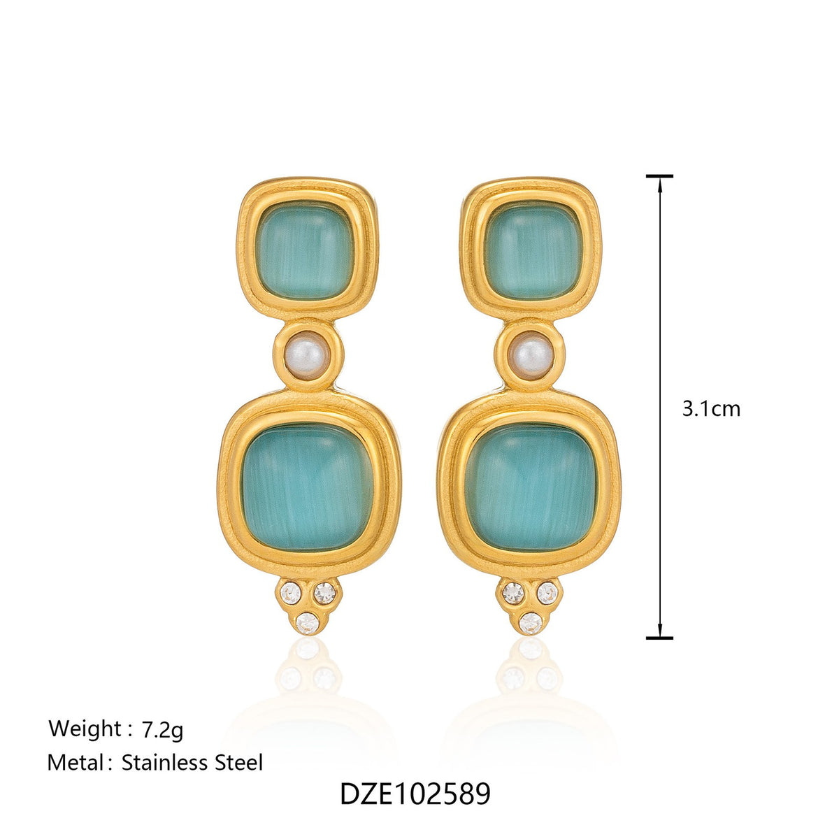 18k Classy Matcha Green Square Drop Earrings