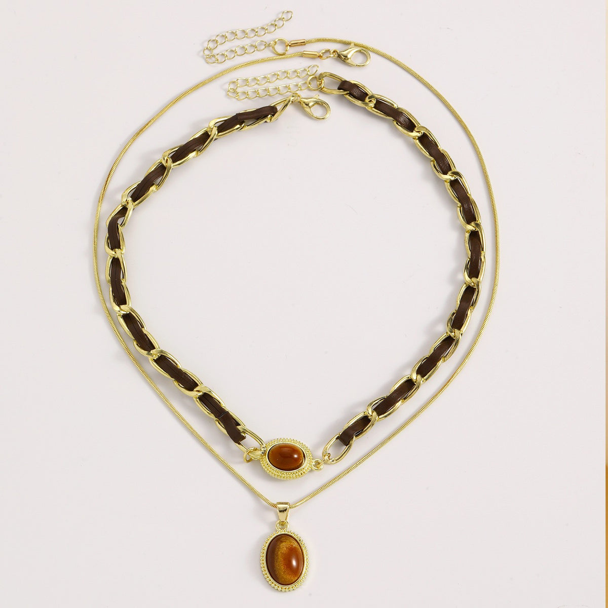 Vintage Tiger Eye Link Choker & Pendant Necklace