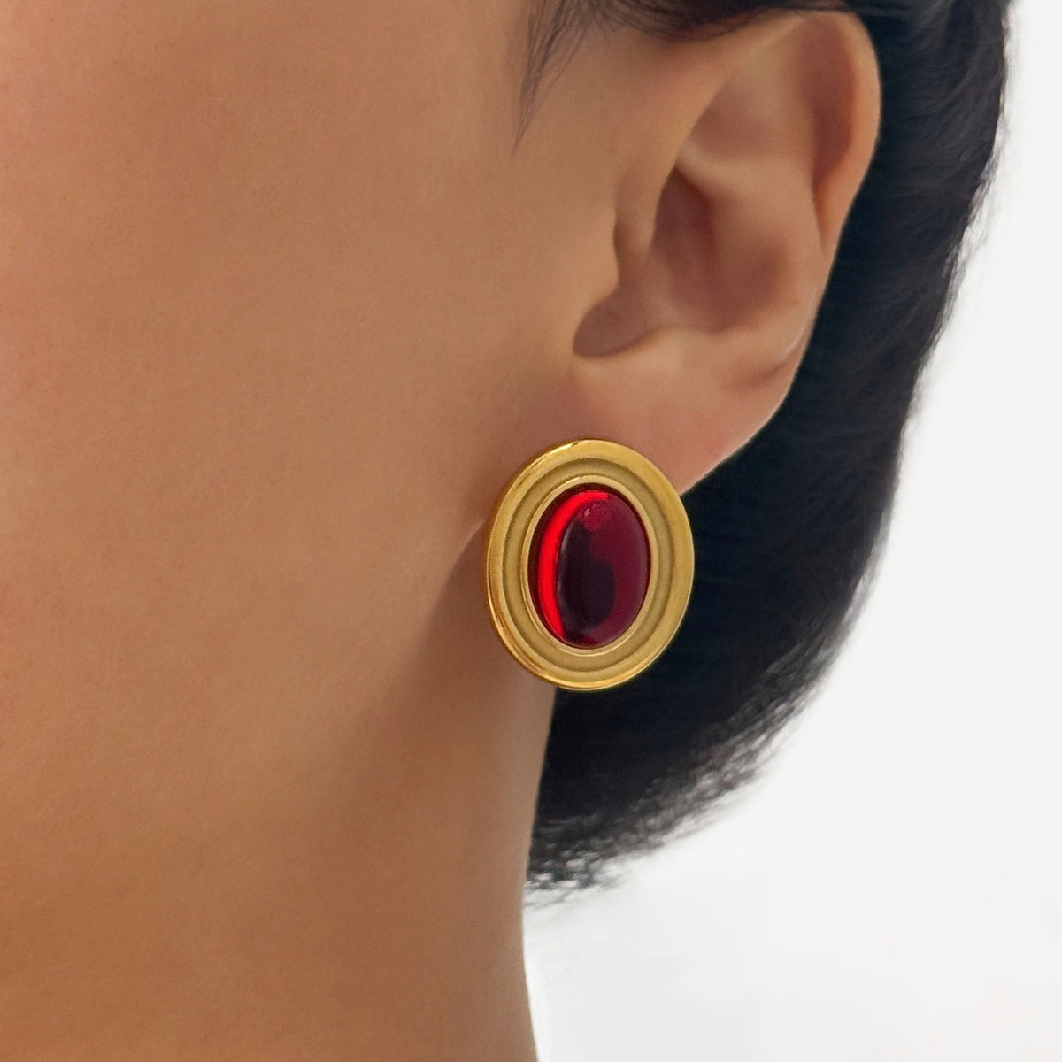 18k Classy Red Oval Stud Earrings