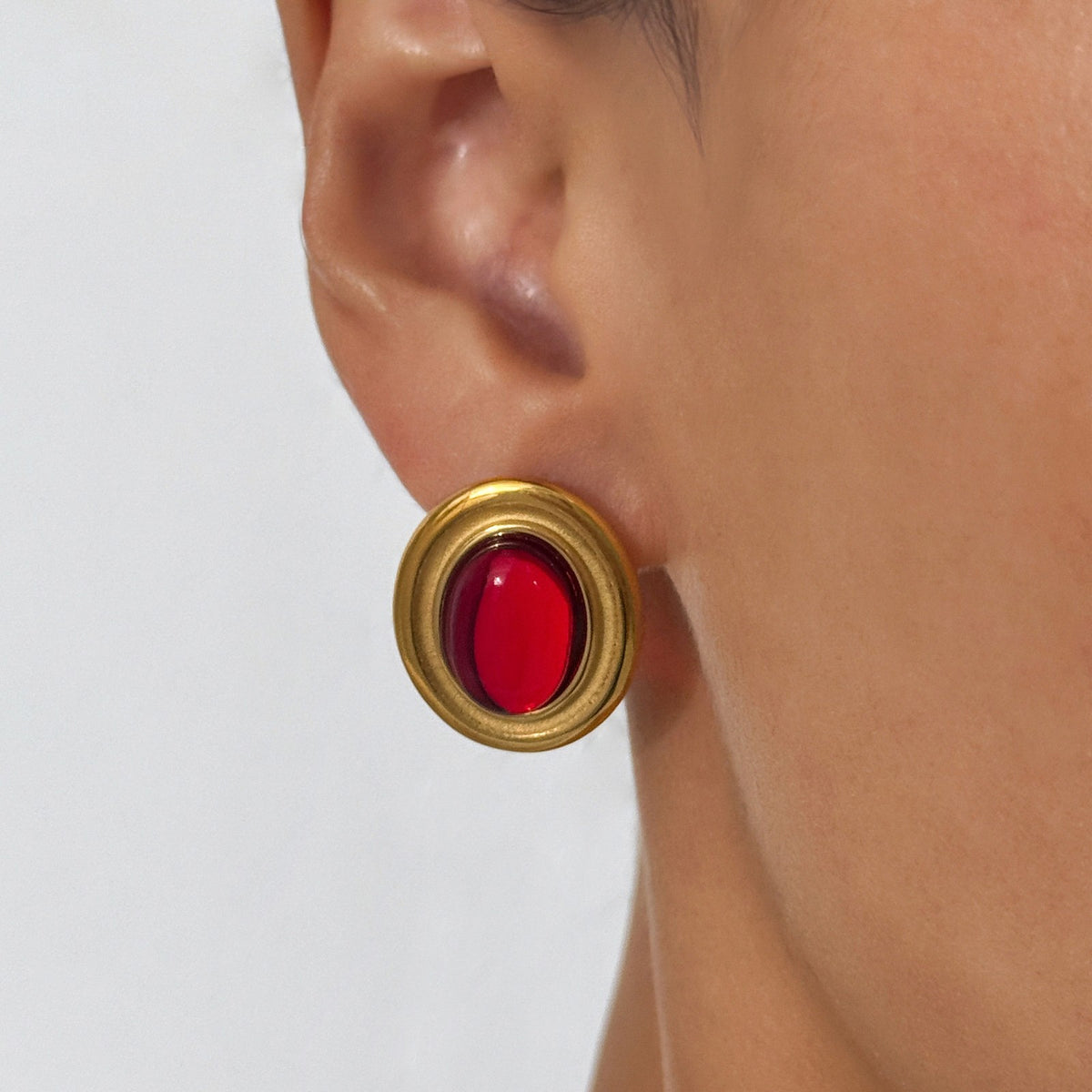 18k Classy Red Oval Stud Earrings